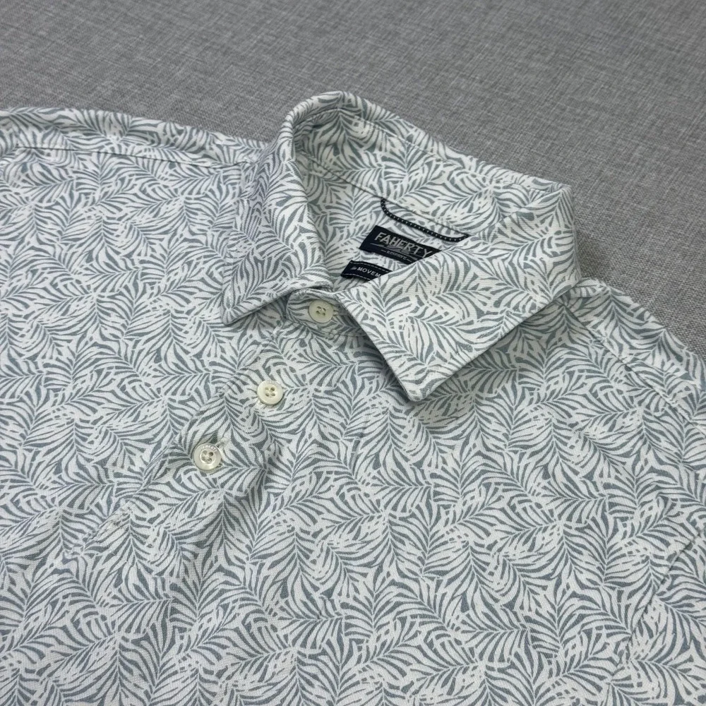 Faherty Reserve Movement Pique Polo Shirt Mens M White Floral Cotton